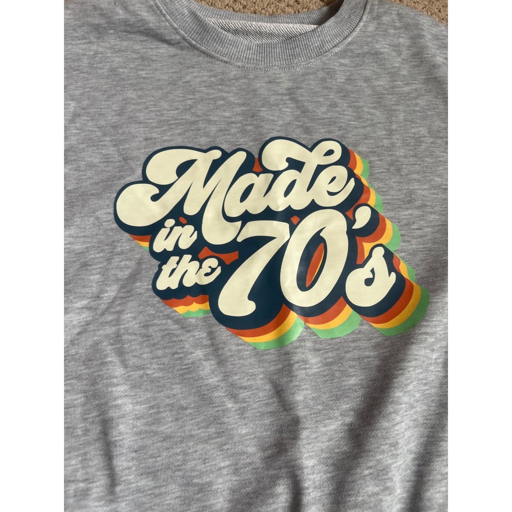 Made in the 70s Retro Graphic Sweatshirt Grey Crewneck Pullover Size Medium